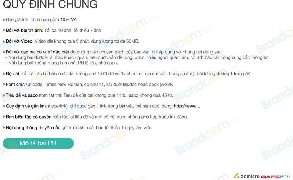 Bảng giá quảng cáo báo điện tử cafef