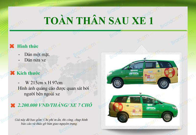 Bảng giá quảng cáo trên taxi Mai Linh