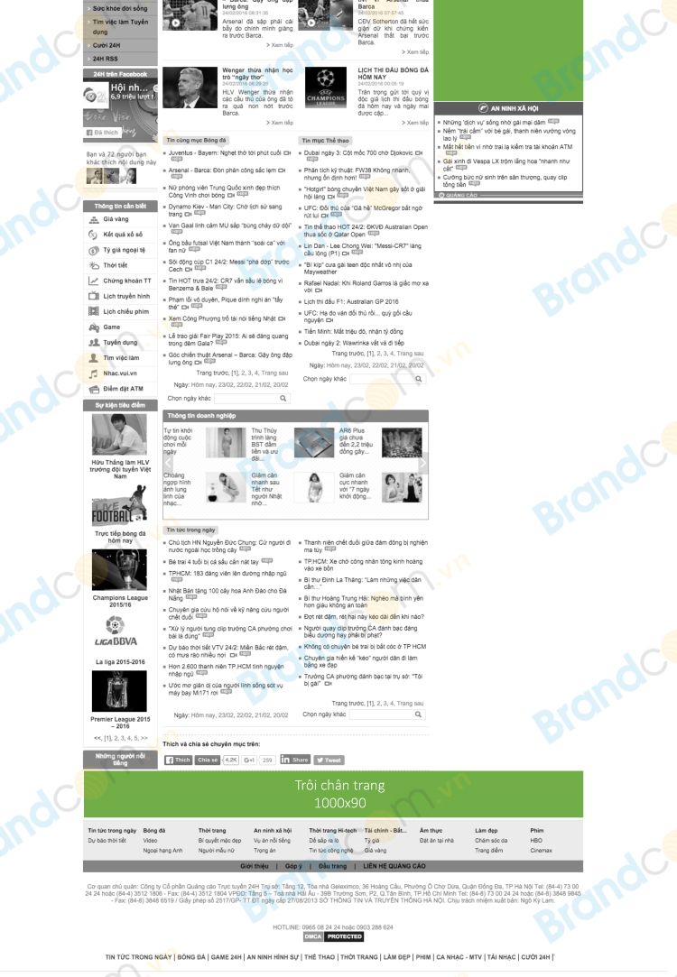 Báo giá quảng cáo banner trên 24h.com.vn