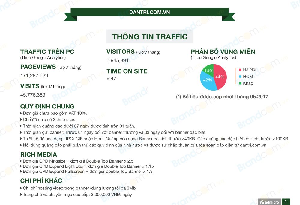 Bảng giá quảng cáo banner trang dân trí