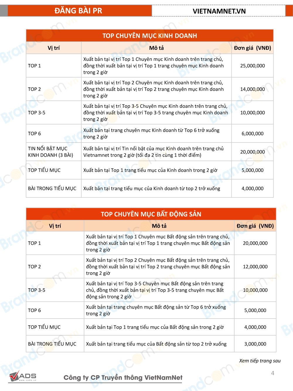Báo giá đăng bài PR báo vietnamnet
