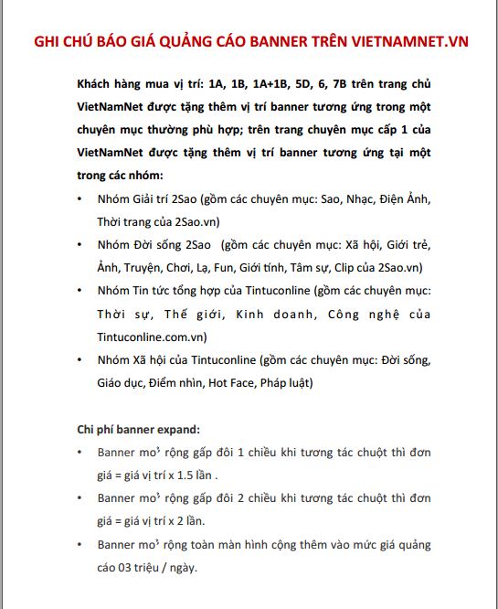 Báo giá quảng cáo banner trên Vietnamne